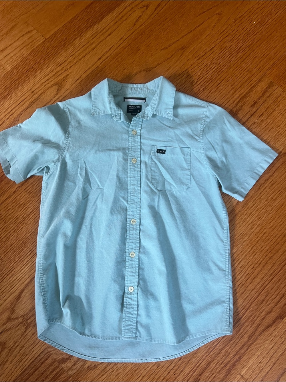 RVCA Blue Short-Sleeve Button-Down Shirt Boys Large school photo